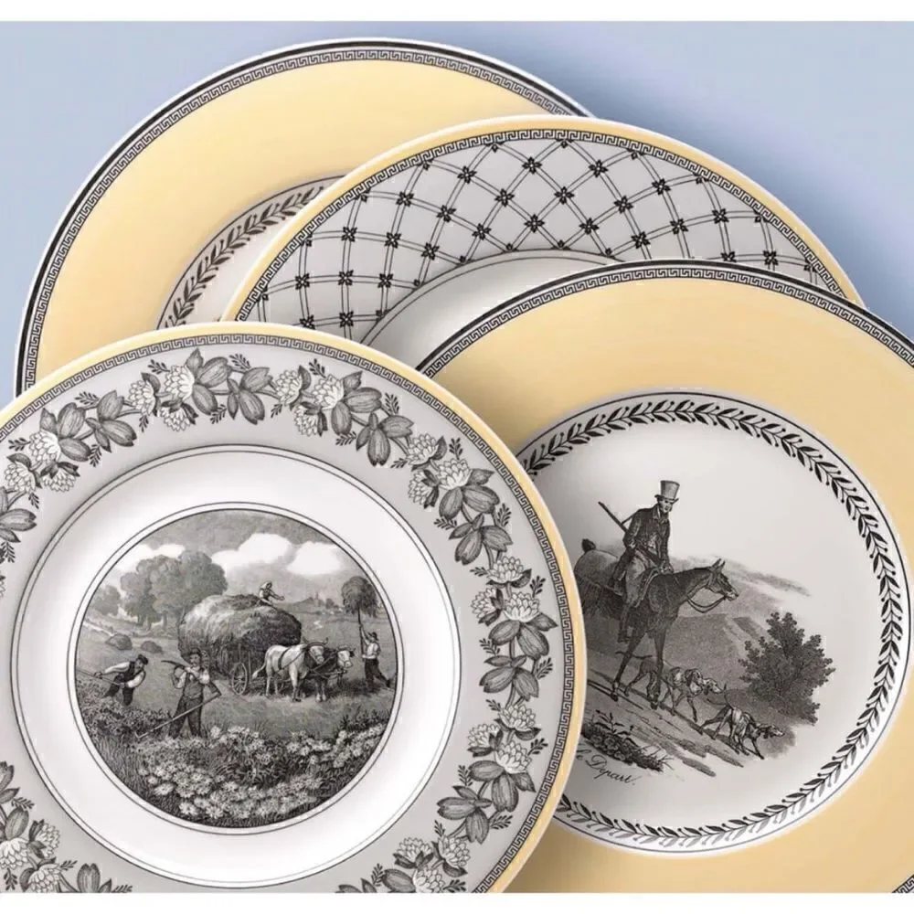 Villeroy & Boch Audun Fleur Dinner Plate, 10.5 in, White/Gray/Yellow / New
